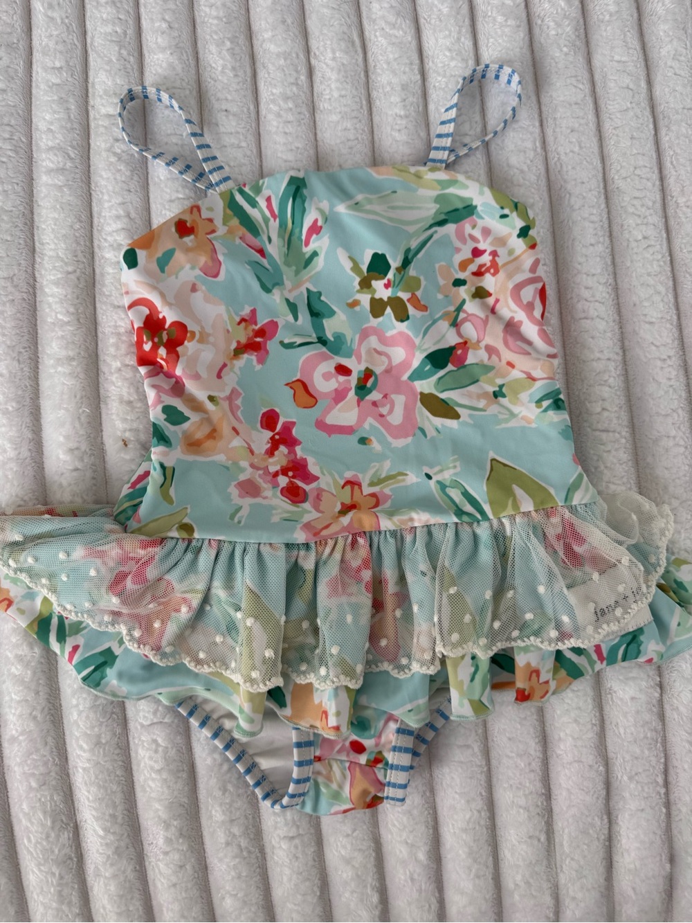 Jane + Jo Floral Ruffle One-Piece Swimsuit in Aqua